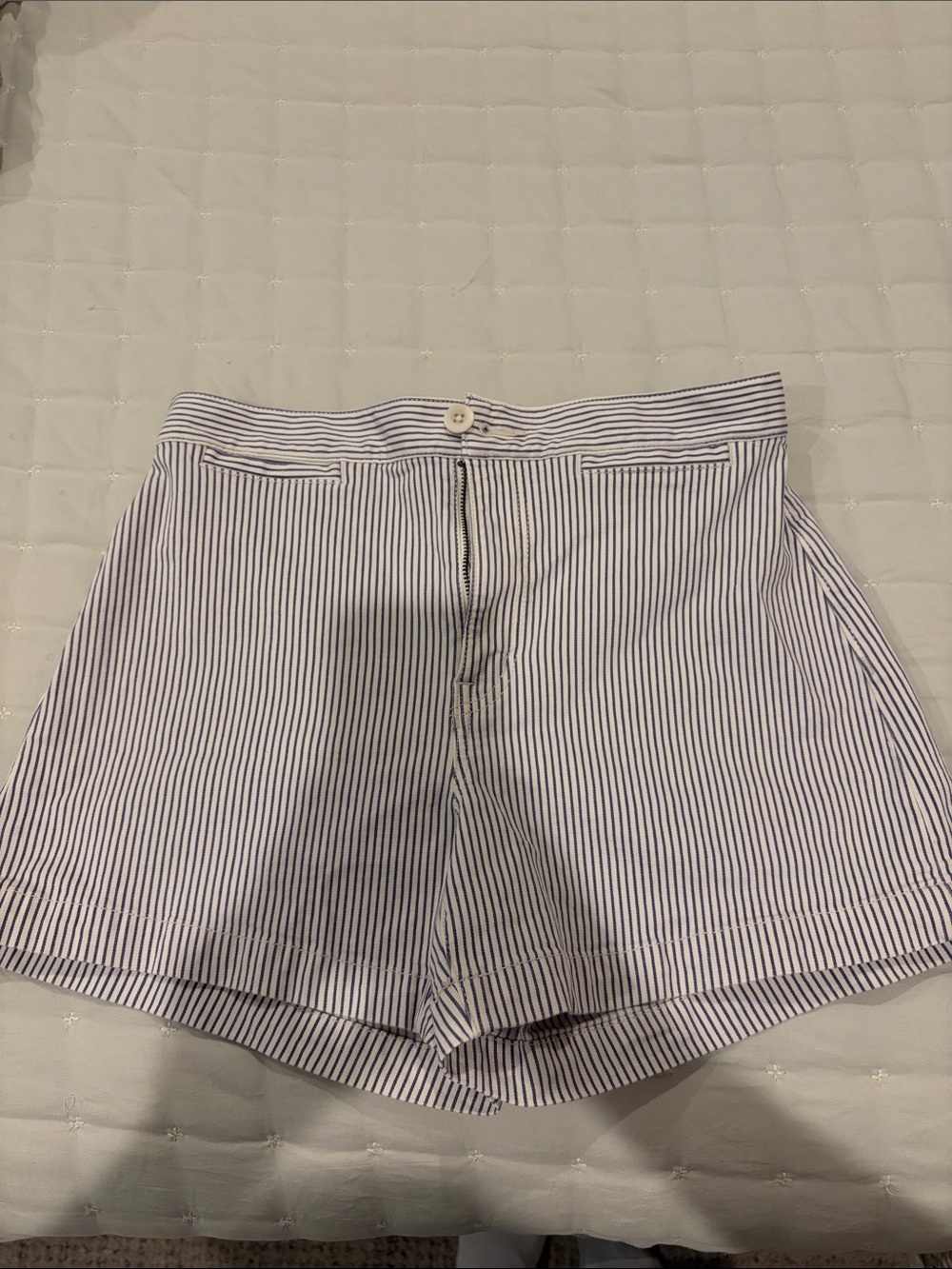 Madewell White Shorts with Navy Pinstripes
